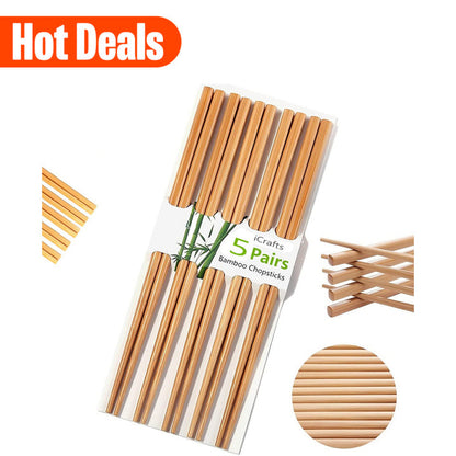5-Pair Set Natural Bamboo Reusable Chopsticks