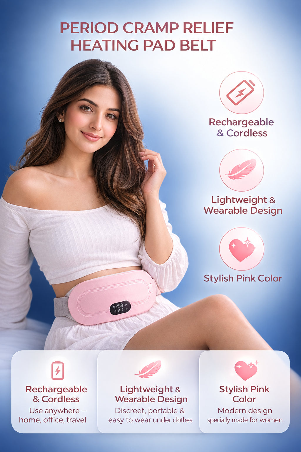 Electric Menstrual Heating Belt – Portable Period Cramp Relief & Vibration Massager